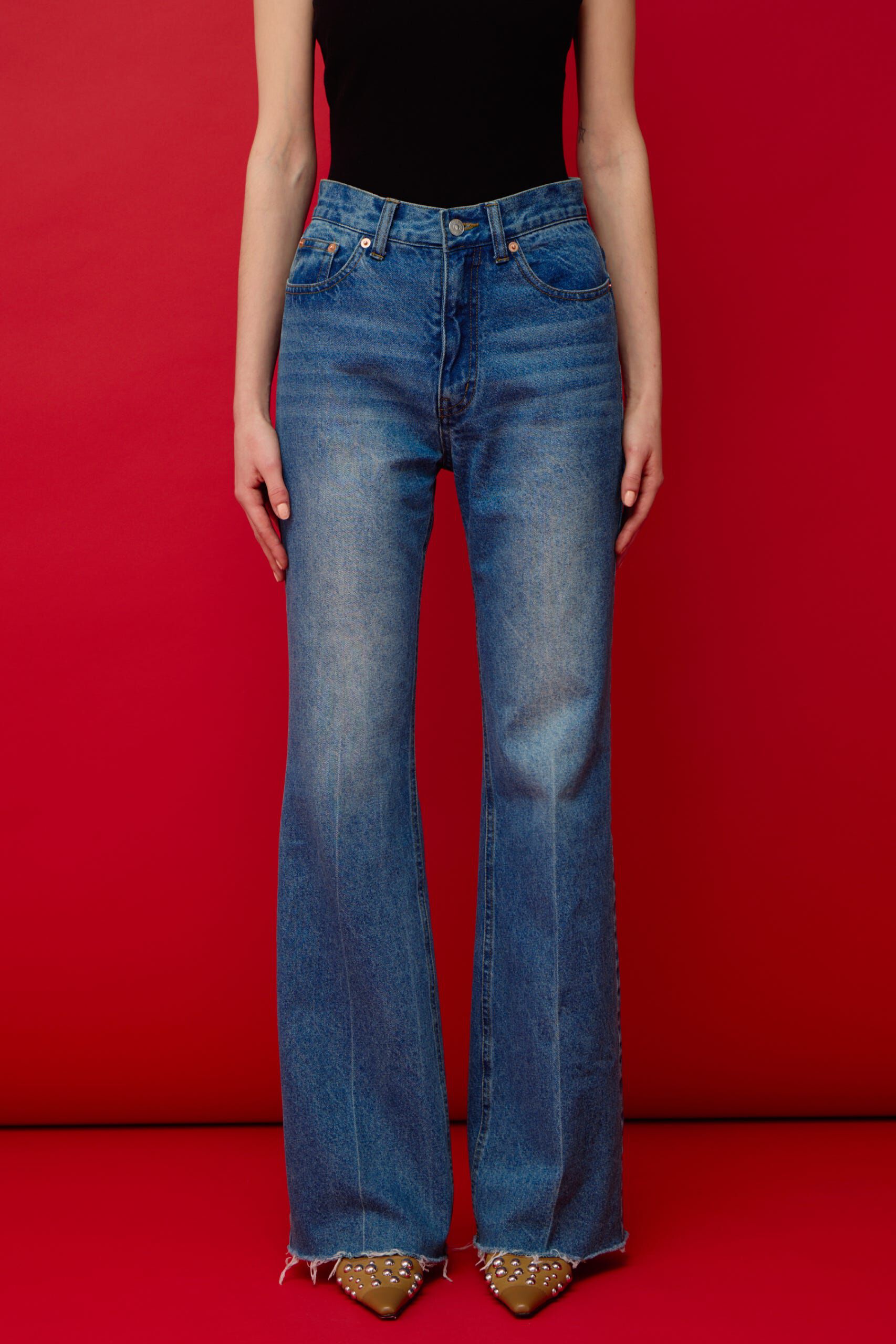 SLY「J／W SEMI FLARE DENIM パンツ」|デニム|BLU