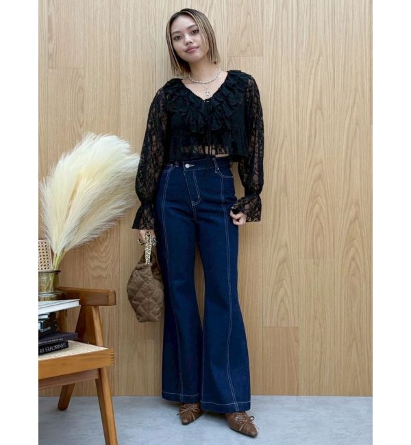 EVRIS「フロントリボンレースクロップドシャツ」|シャツ・ブラウス|