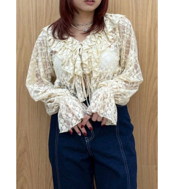 EVRIS「フロントリボンレースクロップドシャツ」|シャツ・ブラウス|