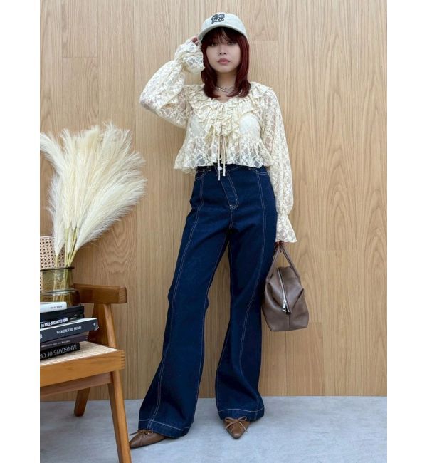 EVRIS「フロントリボンレースクロップドシャツ」|シャツ・ブラウス|