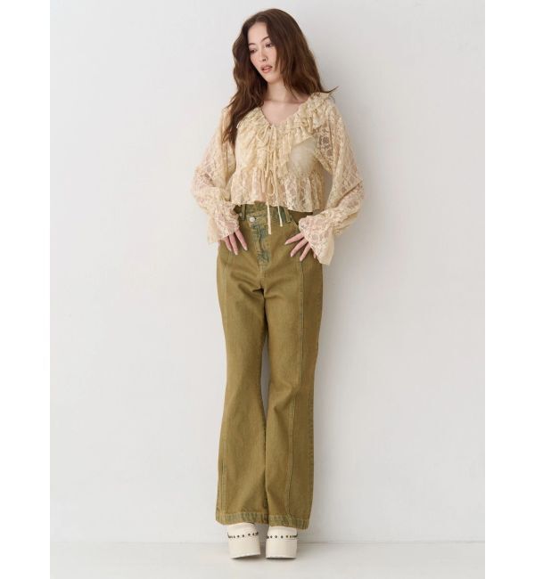 EVRIS「フロントリボンレースクロップドシャツ」|シャツ・ブラウス|