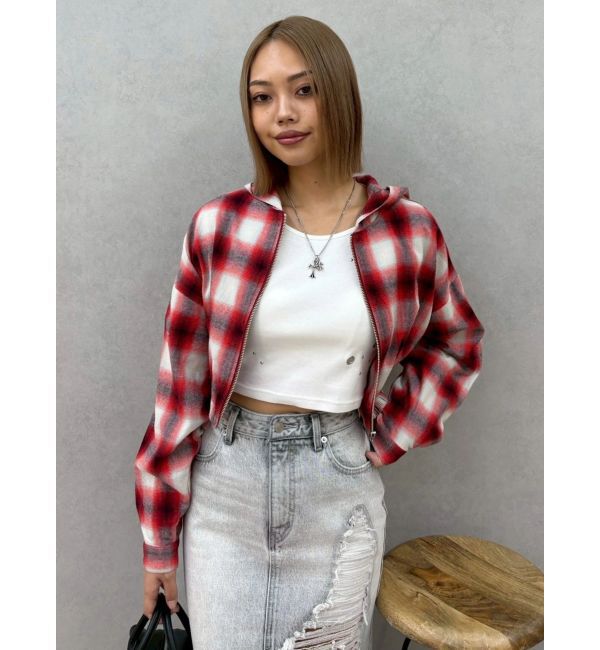 EVRIS「フードチェックショートシャツ」|シャツ・ブラウス|