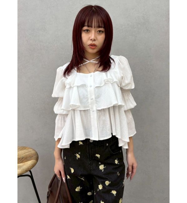 EVRIS「フリルボリュームチュニック」|シャツ・ブラウス|ホワイト