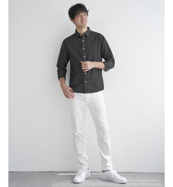 ikka「【吸水速乾】7分イージーケアリネン無地シャツ」|シャツ・ブラウス|