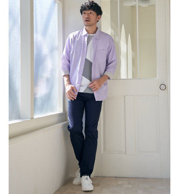 ikka「【吸水速乾】7分イージーケアリネン無地シャツ」|シャツ・ブラウス|