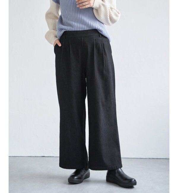 ikka「デニム／チノワイドパンツ」|その他|ブラック