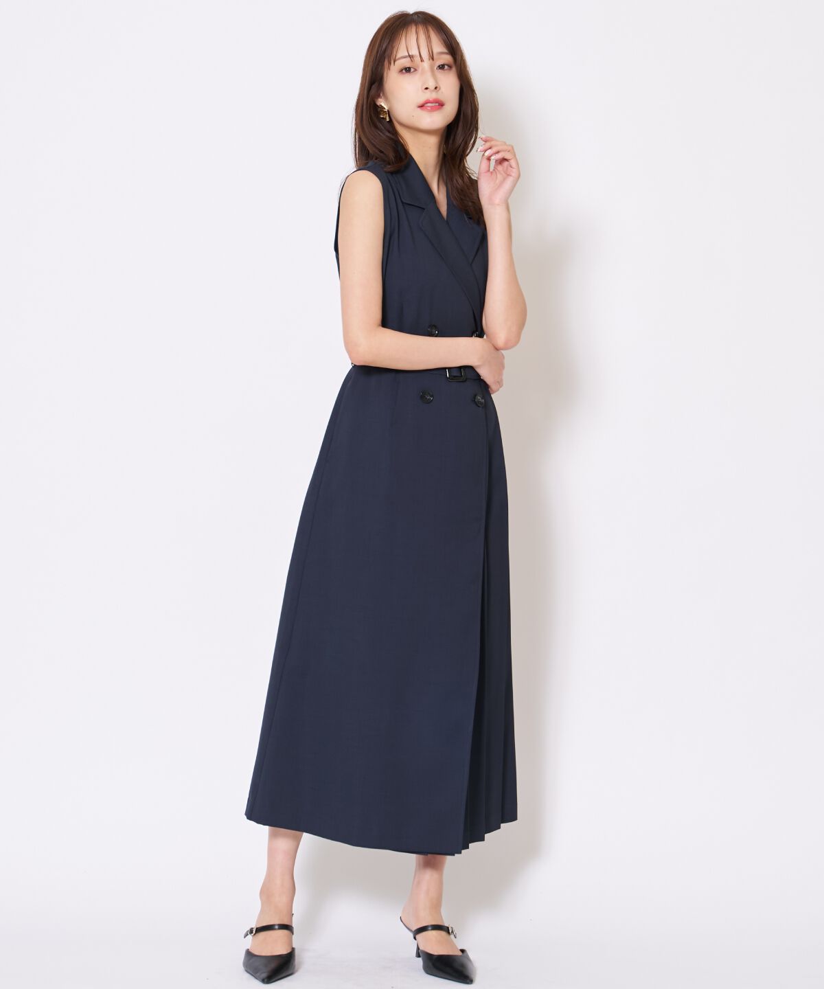 アンドクチュール「アシメプリーツロングジレワンピース」|ワンピース|