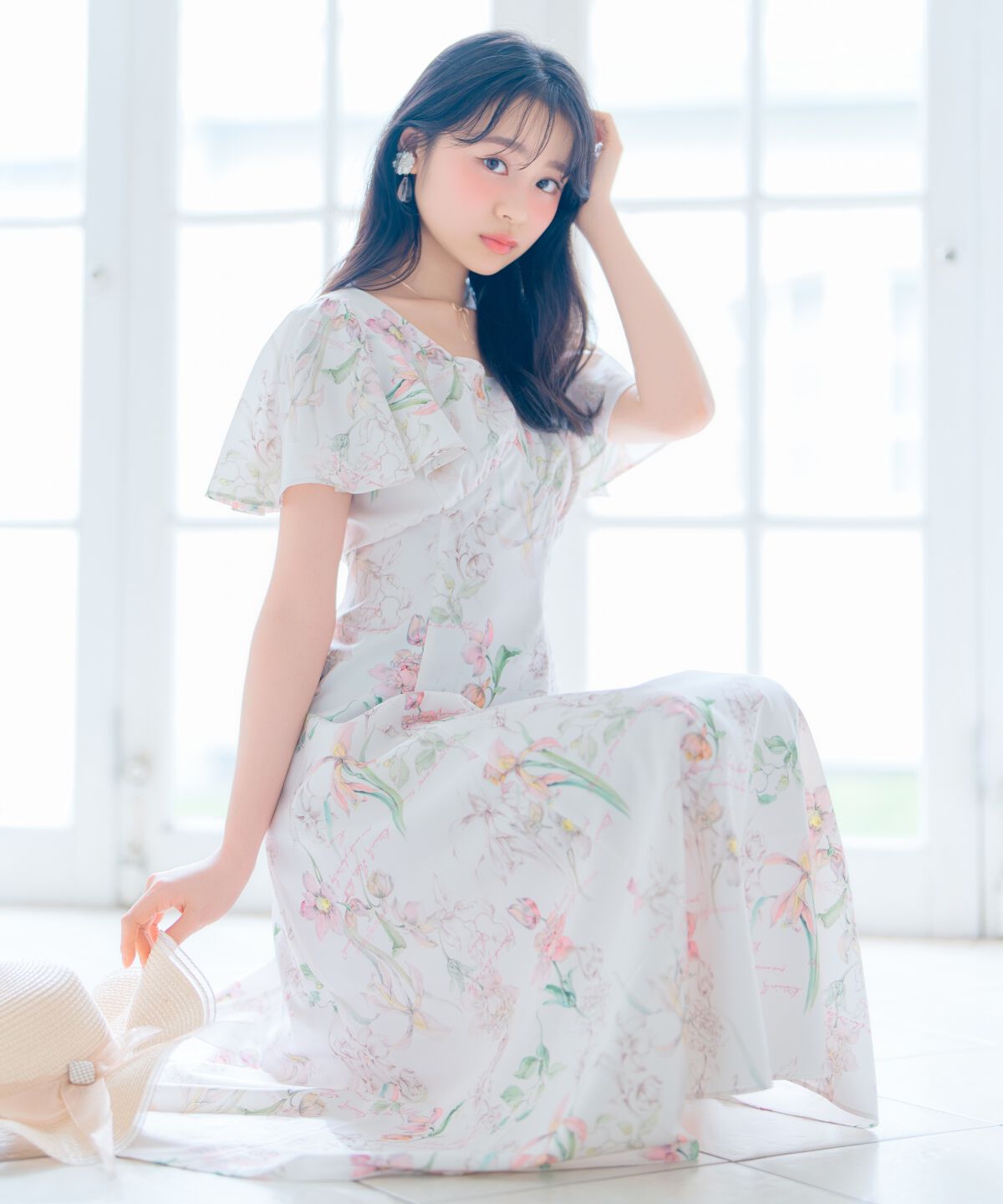 WILLSELECTION「ボタニカルフラワーフレアスリーブワンピース」|ワンピース|