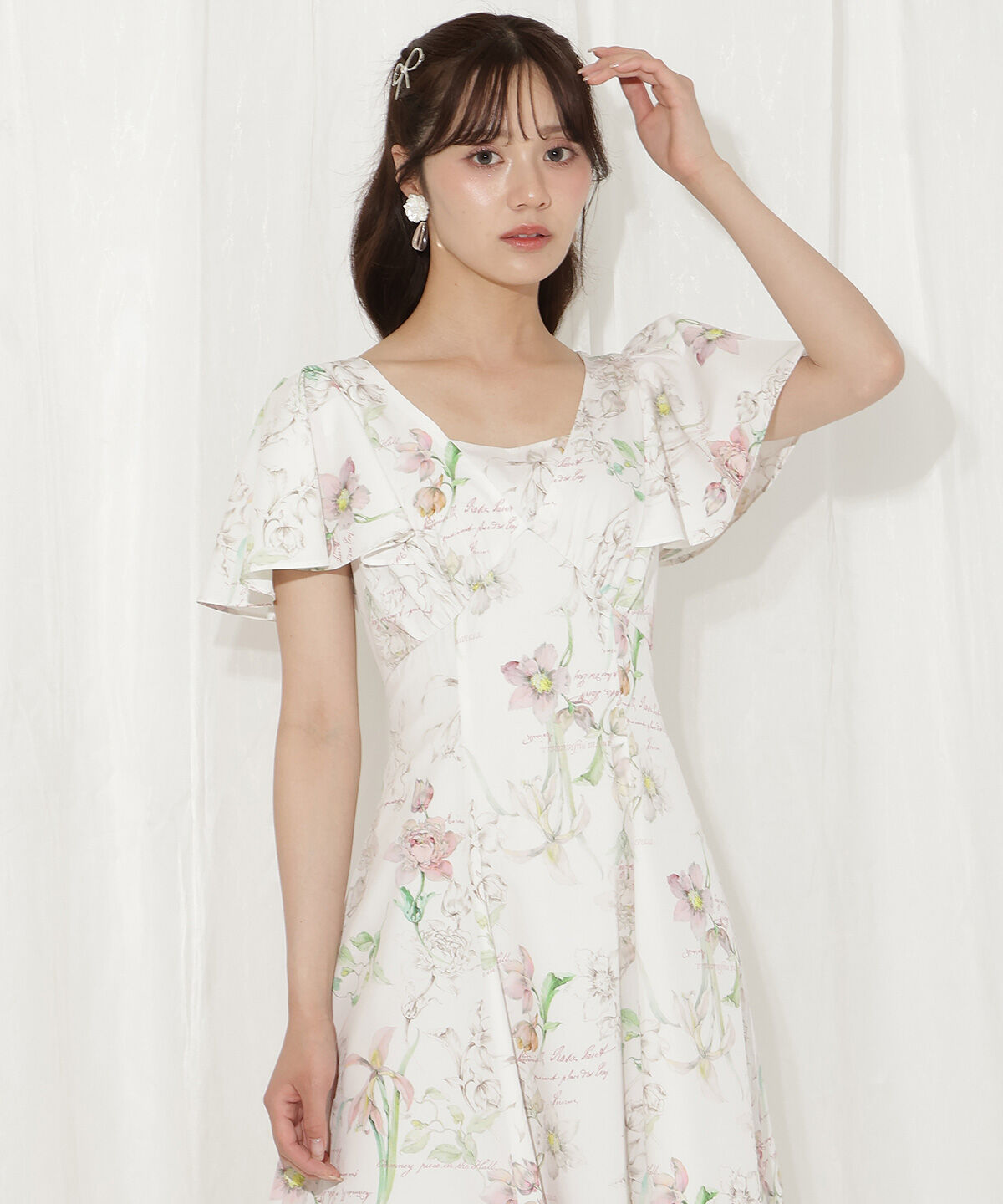 WILLSELECTION「ボタニカルフラワーフレアスリーブワンピース」|ワンピース|