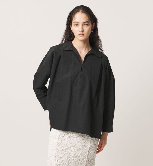 UNITED ARROWS「スキッパー プルオーバー 8分袖 シャツ」|シャツ・ブラウス|BLACK