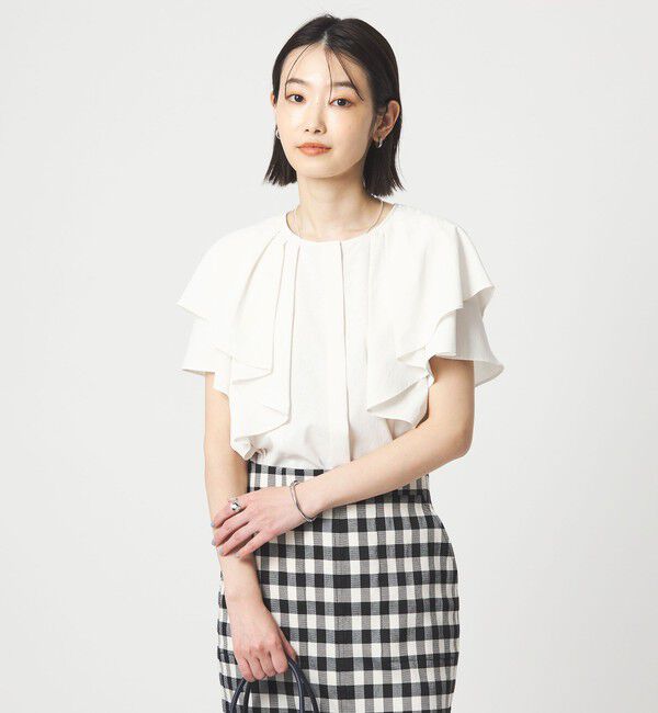 UNITED ARROWS green label relaxing「Breeze Cool  ラッフル ブラウス マシンウォッシャブル 吸水速乾 通気性 UVカット」|シャツ・ブラウス|WHITE