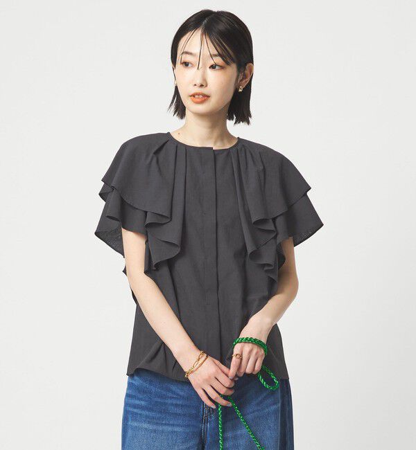 UNITED ARROWS green label relaxing「Breeze Cool  ラッフル ブラウス マシンウォッシャブル 吸水速乾 通気性 UVカット」|シャツ・ブラウス|