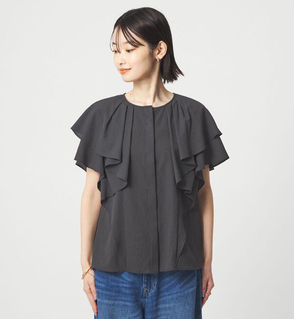 UNITED ARROWS green label relaxing「Breeze Cool  ラッフル ブラウス マシンウォッシャブル 吸水速乾 通気性 UVカット」|シャツ・ブラウス|