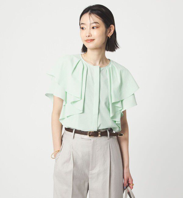 UNITED ARROWS green label relaxing「Breeze Cool  ラッフル ブラウス マシンウォッシャブル 吸水速乾 通気性 UVカット」|シャツ・ブラウス|LIME
