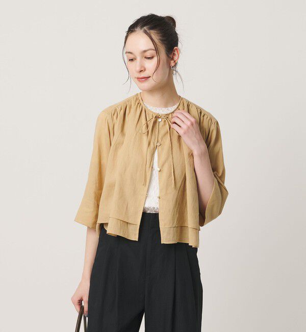 BEAUTY&YOUTH UNITED ARROWS「麻ブレンド フロントリボン ティアード シャツ ウォッシャブル」|シャツ・ブラウス|