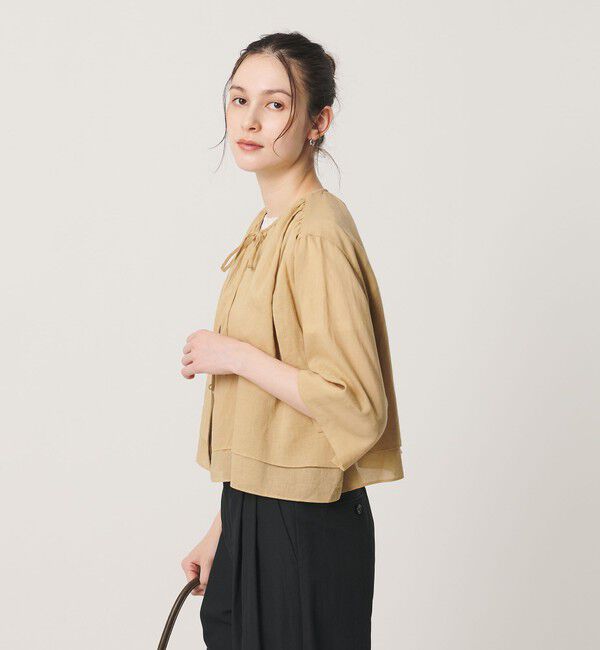 BEAUTY&YOUTH UNITED ARROWS「麻ブレンド フロントリボン ティアード シャツ ウォッシャブル」|シャツ・ブラウス|