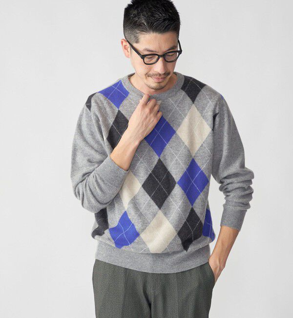 SHIPS「SHIPS: 12G イタリー ヤーン アーガイル クルーネック ニット プルオーバー」|ニット・セーター|グレー