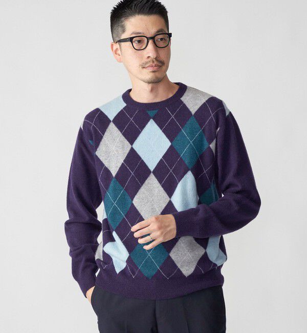 SHIPS「SHIPS: 12G イタリー ヤーン アーガイル クルーネック ニット プルオーバー」|ニット・セーター|