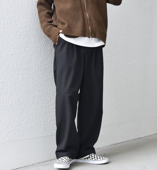 SHIPS any「SHIPS any: ストレッチ 裏起毛 ウォーム 2タック ワイド イージー パンツ◇」|チノ|ブラック