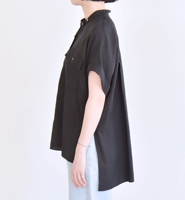 quaranciel「quaranciel:〈手洗い可能〉バンドカラー ハーフスリーブ ポケット ワーク シャツ」|シャツ・ブラウス|