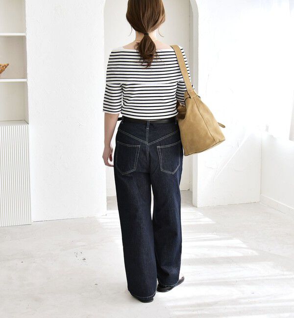 quaranciel「《予約》quaranciel:〈洗濯機可能〉オフショルダー ハーフスリーブ リブ ニット」|ニット・セーター|