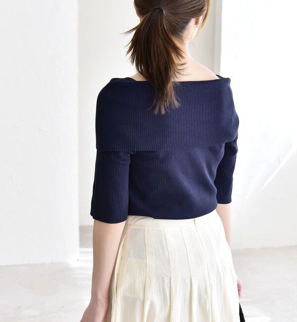 quaranciel「《予約》quaranciel:〈洗濯機可能〉オフショルダー ハーフスリーブ リブ ニット」|ニット・セーター|