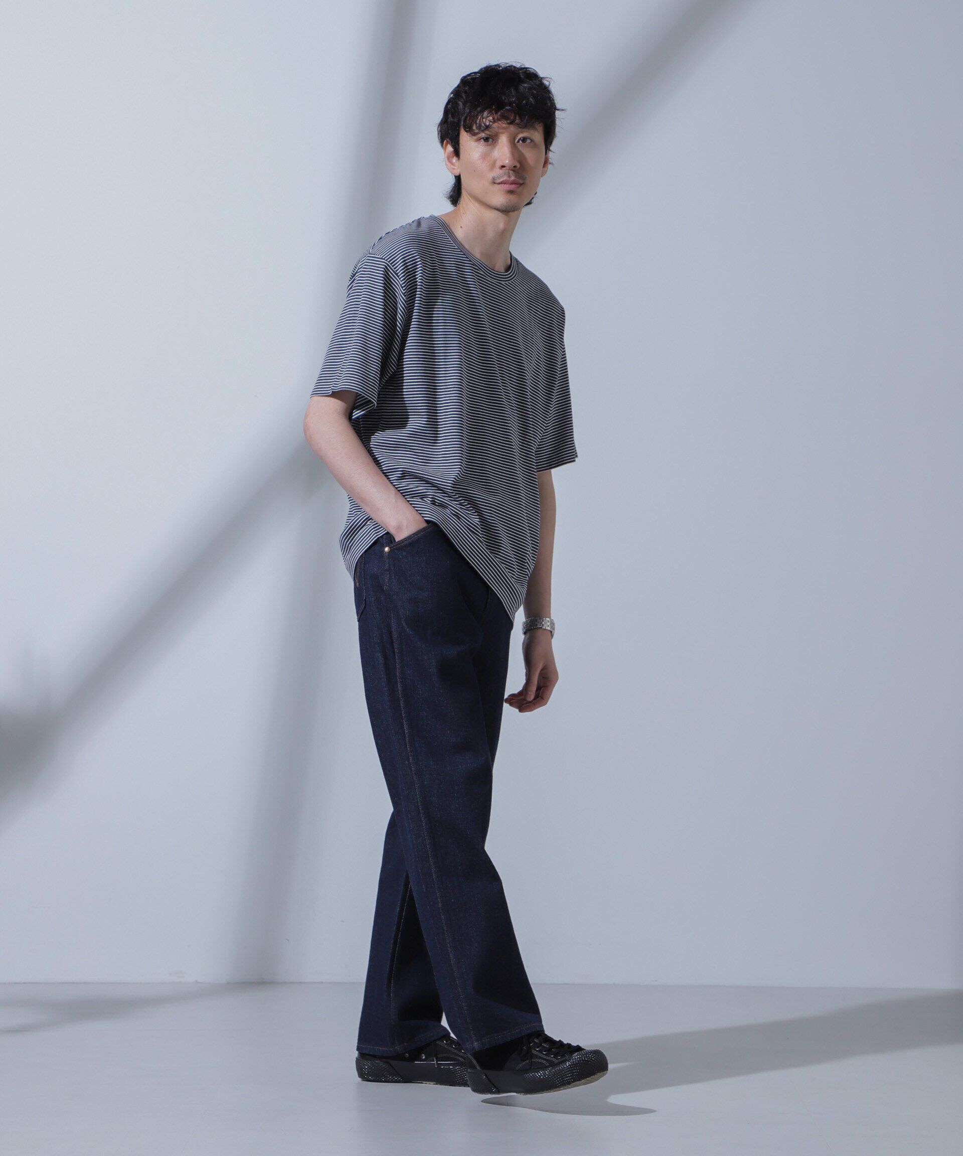 nano･universe「Anti Soaked(R)  汗染み防止 ピンボーダークルーネックTシャツ」|Tシャツ・カットソー|