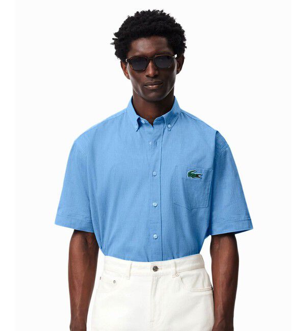 LACOSTE「ウォッシュドオックスフォード半袖ボタンダウンシャツ」|シャツ・ブラウス|