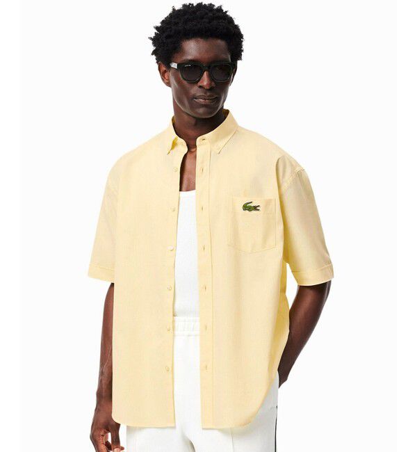 LACOSTE「ウォッシュドオックスフォード半袖ボタンダウンシャツ」|シャツ・ブラウス|
