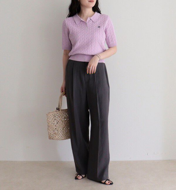 fredy emue「【大人気シリーズの新型登場！】FR刺しゅうケーブル柄半袖ポロ衿プルオーバーニット」|ニット・セーター|