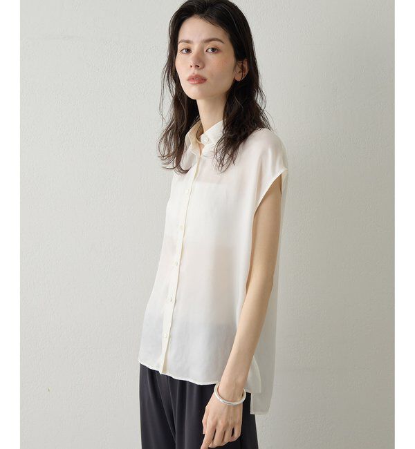 Drawing Numbers「【Drawing Numbers】キュプラノースリーブスリットブラウス」|シャツ・ブラウス|