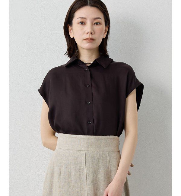 Drawing Numbers「【Drawing Numbers】キュプラノースリーブスリットブラウス」|シャツ・ブラウス|