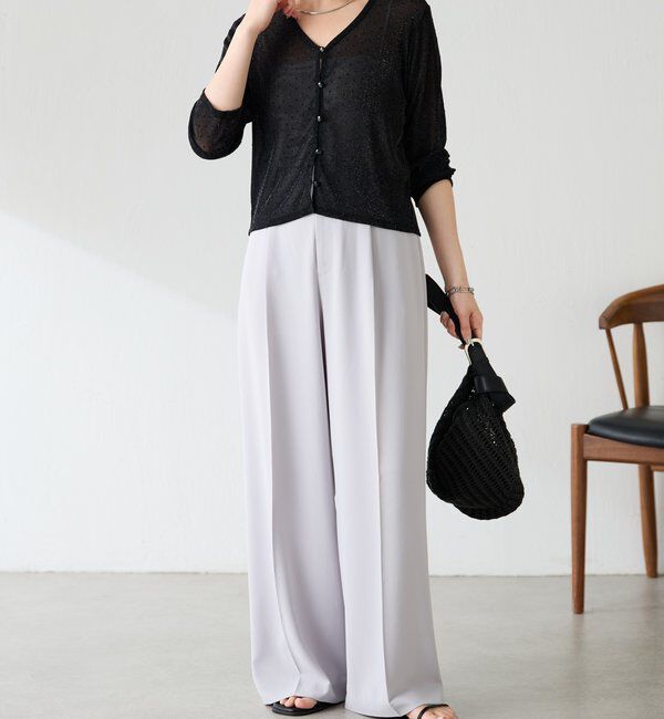  「《マイナス3kg見え/サイズ展開豊富》ジャージワイドパンツ」|スラックス|