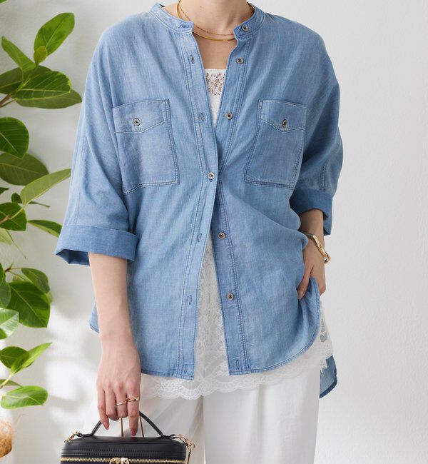  「Q.anos　ドルマンシアーデニムシャツ」|シャツ・ブラウス|サックスブルー
