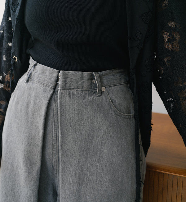  「【3サイズ】デニムタックワイドパンツ」|デニム|