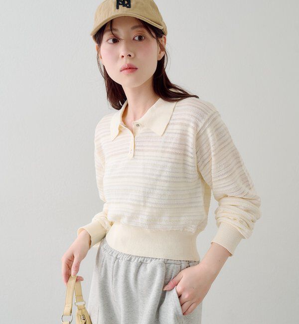  「ボーダーシアーポロニット」|ニット・セーター|