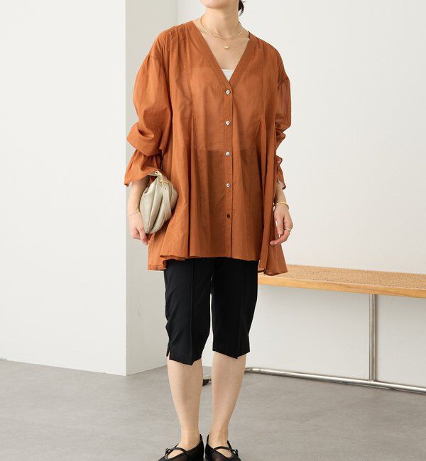  「予約【着映え】コットンペプラムギャザーブラウス」|シャツ・ブラウス|