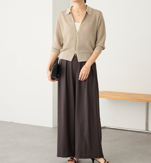  「予約【抜け感】ZIPポロメッシュニット」|カーディガン|