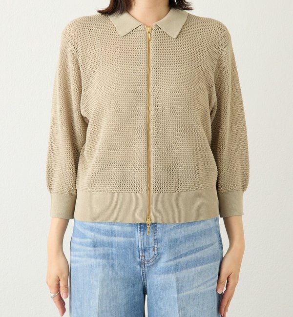  「予約【抜け感】ZIPポロメッシュニット」|カーディガン|