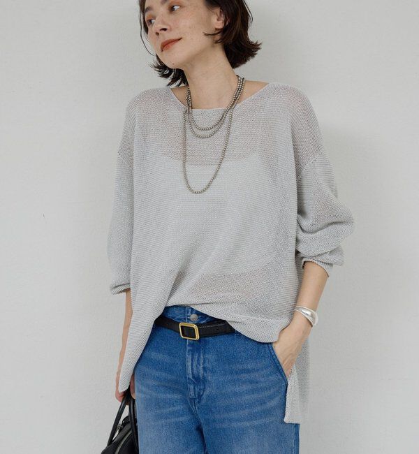  「ペーパーヤーンメッシュニット」|ニット・セーター|シルバー