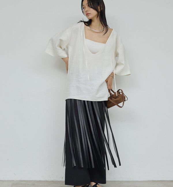  「レザーフリンジスカート」|スカート|ブラック