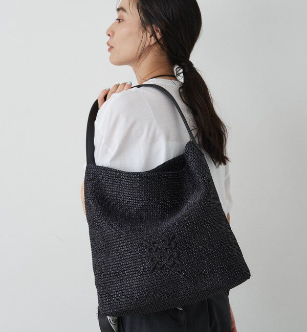  「ナイロンラフィアワンショルダーバッグ」|ショルダー・メッセンジャー|ブラック