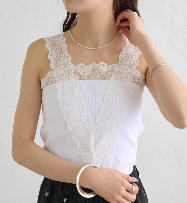  「パット付きVレースタンクトップ」|キャミソール|