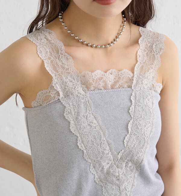  「パット付きVレースタンクトップ」|キャミソール|