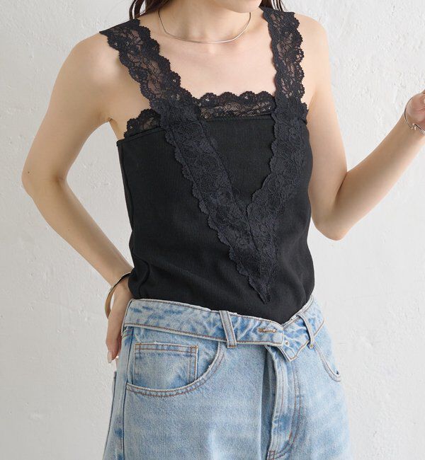  「パット付きVレースタンクトップ」|キャミソール|