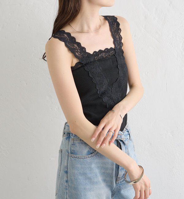  「パット付きVレースタンクトップ」|キャミソール|