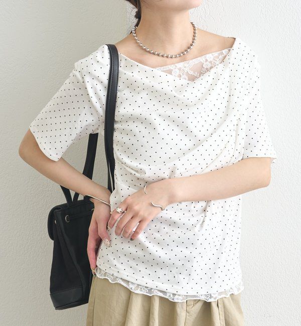  「レースドッキングオフショル半袖Tシャツ」|Tシャツ・カットソー|