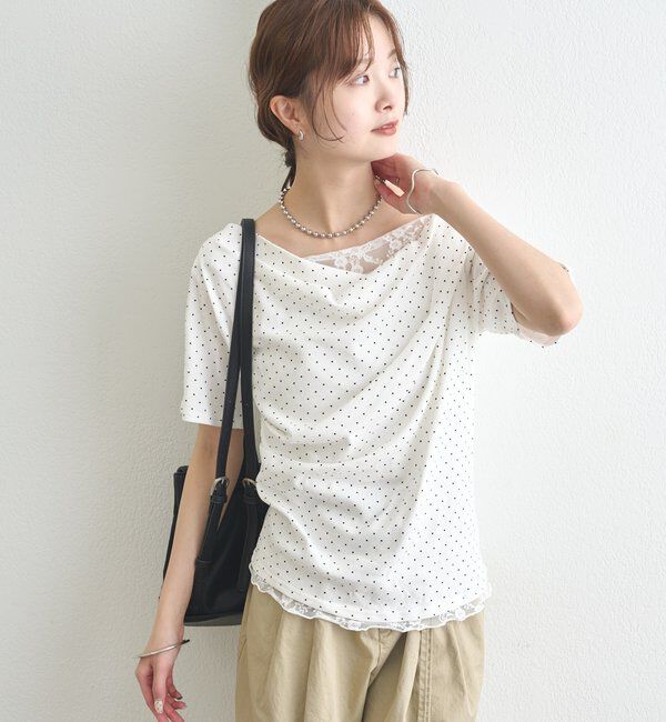 「レースドッキングオフショル半袖Tシャツ」|Tシャツ・カットソー|