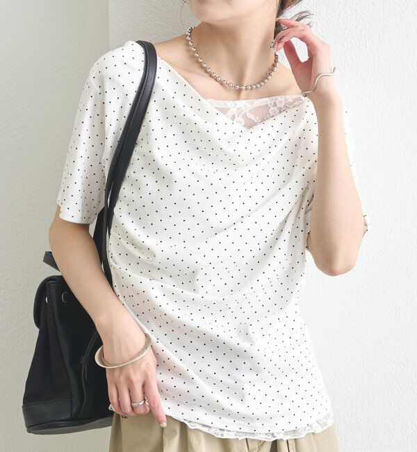  「レースドッキングオフショル半袖Tシャツ」|Tシャツ・カットソー|