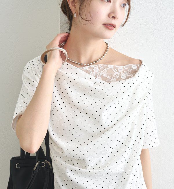  「レースドッキングオフショル半袖Tシャツ」|Tシャツ・カットソー|